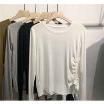 라운드티셔츠디자인 유럽 상품 초 가을 언발 트렌드 라운드넥 솔리드 이너 풀오버 후드 얇은 상의 2649103003