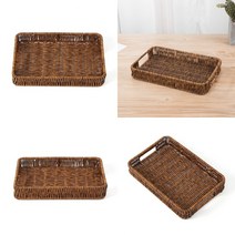 사각 라탄짜임 트레이 30X20CM 월넛 라탄바스켓 수납박스 라탄소품