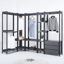 큐브 드레스룸 시스템 옷장 행거, 400 (1단):블랙(YWH1032-BK)