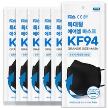에어엠 보건용 마스크 KF94 특대형, 블랙, 6개, 5매입