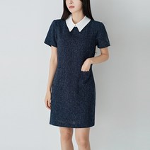 리틀마켓 H라인 배색 카라 트위드 반팔 하객룩 미니 원피스 OD48B3