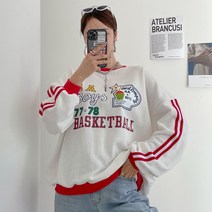 바스켓볼 프린팅 쭈리 나염 오버핏 라운드넥 맨투맨