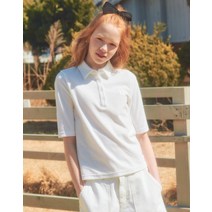 22SS 화이트 로고자수 면혼방 5부소매카라티셔츠 HSTS2B428WT