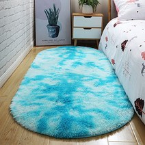 발 매트 ruldgee ellipse 타원형 타이다이 카펫 침실 침대 옆 담요 침대 앞 거실 alfombra 티 테이블 긴 울 더블 컬러, 50x160cm, 하늘색