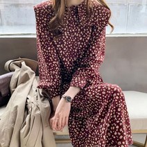 이지핏 봄원피스 쉬폰 롱원피스 랩 카라 소매 루즈핏 슬림핏 루즈핏 dress home party