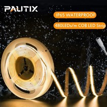 PAUTIX-IP65 방수 COB LED 스트립 5m DC12V/24V 320 480LEDs/m 유연한 고밀도 RA90 2700K-6000K Led 탭 방 장식용, [04] 6000K Cool White, [02] 480 LEDs, [01] DC 12V