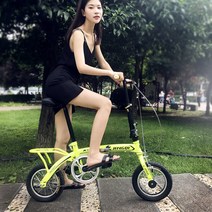 싸이클 입문 로드 산악 가벼운 카본 성인 자전거 미니 접이식 학생 초경량 휴대용 단일 속도 소형, 12인치 상큼한 형광 옐로우, 12인치