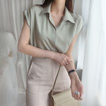 아람 반팔 캡나시 실키 실크 새틴 블라우스 셔츠