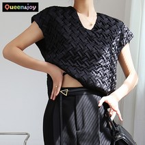 퀸앤조이 살롱드 와플 U넥 민소매 숏 블라우스***판매자 SSK무역***