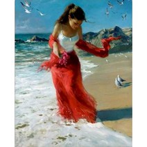 디지털액자 전자 스마트 액자 앨범 모니터 GATYZTORY 60x75cm 숫자로 그림 소녀 바다 풍경을보고 숫자 프레임으로 페인트 홈 장식 ca에 디지털, 52.993457 - 40x50cm Ready Fram