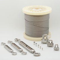 스텐 와이어 로프 줄 10M(수량추가시 연결된 길이 한줄 출고) 스텐와이어클립(연결 체결 부속) 스텐턴버클(와이어 텐션 조절) 와이어줄, 카파슬리브1.2mm용 10개 묶음