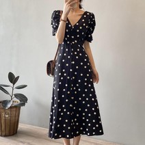 잇츠스타일 v넥 땡땡이 반팔 롱원피스