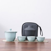 휴대용 도자기 다기 고급 찻주전자 찻잔 세트 예쁜 프린트 여행용 다기, 색깔1, 하나