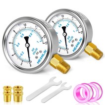 MEANLIN MEASURE 0~160Psi 스테인리스 스틸 0.6cm(1/4인치) NPT 6.4cm(2.5인치) 페이스 다이얼 액체 충전 압력 게이지 WOG 워터 오일 가스 하단, 0-50Psi, Back Mount, 0-50Psi