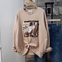 상상그이상 여성용 국내제작 호피 사각 맨투맨 여자나염 포인트 부드러운 면원단 간절기 긴팔맨투맨 가볍게 코디하기 좋은 루즈핏 데일리템