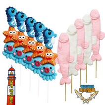 예이니식품 바다속 꼬치 마시멜로우36g 5개+물고기 모양 마시멜로우 36g 5개 (총10개) 어린이선물캠핑여행간식, 36g