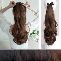 [피플앤제이] 포니테일 가발 네추럴 웨이브 묶음머리 올림머리, 집게형(45cm)-네추럴브라운, 1개