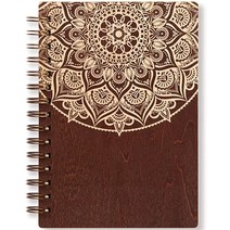 Milcier 여성용 필기 저널 나선형 노트 쓰기를 위한 나무 각인 만다라 귀여운 A5 하드커버 유선 작업 여행 다이어리 페이지 160장, Spiritual Mandala