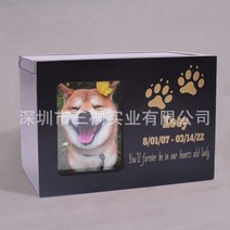 반려동물 유골함 강아지 추모함 고양이 동물 스톤 장례용품 납골함 메모리얼 애완 항아리 나무 관 생명의 나무 단단한 나무 기념 상자 그림 프레임 개 장례식 상자, 검은색, 16x10.9x8.8cm