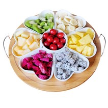Barnidi 구절판+우드트레이 세트 (복희 회전트레이 나눔접시 월남쌈 구절판그릇 푸드커버 반찬덮개), 화이트 기본