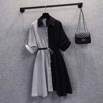 잇츠스타일 반반 스트라이프 셔츠 원피스