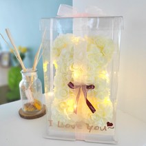 장미 곰돌이 로즈베어 플라워 기념일 선물 [ I Love you레터링+LED포함], 화이트S