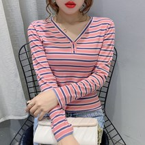 [이신]신상핫 스트라이프 티셔츠 여성 Ins2021 새로운 긴팔 인터넷 연예인 셔츠 가을 탑 여성 의류