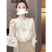 리본블라우스 왕리본블라우스 하객 봄 라인 리본 블라우스 Bowknot 페르시 쉬폰 셔츠 여성 드레스 프랑스 스타일 세련된 아름다운 작은
