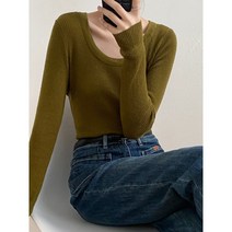 ONEPICK [안심구매 무료교환] 여성니트 언쌍 U넥 니트 추동 스판 슬림핏 긴팔