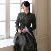 시크라인 잔꽃 패턴 철릭 생활한복 원피스