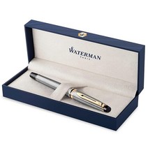 워터맨 엑스퍼트 만년필 매트 블랙 크롬 트림 사양 M닙 및 블루 잉크 카트리지 선물 박스., Medium nib_Stainless Steel and
