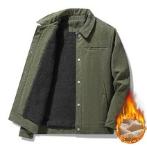 DFMEI 코듀로이 면 재킷 남성 옷깃 재킷 중년 느슨한 플러스 벨벳 두꺼운 패딩 재킷
