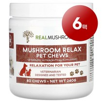 리암마켓 Real Mushrooms 리얼 머쉬룸 강아지 고양이용 릴랙스 펫 보충제 소프트츄 60개 240g 1팩, 6팩