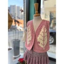 [대바늘 DIY패키지] 나뭇잎베스트/니트조끼/대바늘패키기/동영상없음, 6~7세, 머스타드(아이보리)