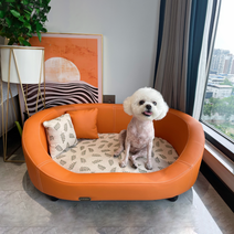 에사 쇼파 여왕 애견 소파 가죽 쿨 방석 매트 펫 강아지, 러브호스오렌지+리프린넨침구
