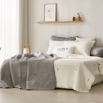 순면 피그먼트 워싱 나무 자수 줄누빔 이불 겸 패드 세트 SS/Q/K 2color
