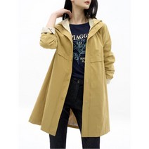 여성 체크 배색 후드 데일리 트렌치코트 [3컬러]