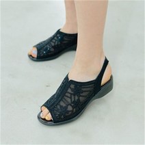 해뜰 [슈슈] 큐빅 꽃무늬 메쉬 웨지힐 스트랩 여성 샌들