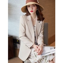 노카라 블레이저 정장 자켓 트위드 카키색 장 여성용 코트 봄 가 새로운 스타일 기질