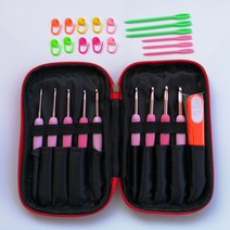 대바늘 숏팁 모사용 코바늘 뜨개질 뜨개용품 뜨개질바늘 세트 QZLKNIT 9 개/대 Pink 그라데이션 Soft 고무 Handle Cro t Needles 알루미늄 2 0 6 0, 03 Crochet bag and tool