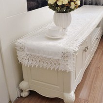 방수테이블보 테이블보 식탁보 패브릭아트 직사각형 거실 티테이블보 유럽식 레이스 테이블플래그 가정용 코튼린넨 상큼 덮개천, T06-L61화이트, C05-40*215cm(사용 수납장길이 180-190)