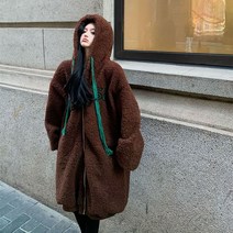 JUSTFEELING 100kg까지 4XL까지 후드집업 뽀글이자켓 후리스 롱코트 원터 따뜻한 여성자켓 데일리룩 외출 외투