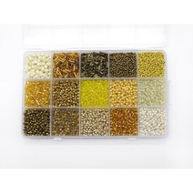 비즈 공예 재료 만들기 세트 DIY 키트 시드비즈 막대비즈 반지 팔찌 크리스탈 스팽글, 사각 15칸 레몬 커리