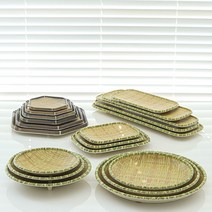 멜라민 튀김 그릇 대나무 소쿠리 쌈채반 나무 무늬, 청대나무 육각채반 11in