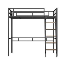 철제 이층 벙커 침대 계단 싱글 원룸 자취 책장 복층, 블랙(계단 오른쪽)