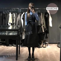 Makone 상표등록 누빔 퀼트 롱 조끼 검정 겨울 헵번스타일 원피스