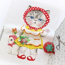 고양이 캐릭터 DIY 린넨 패브릭 커트지 - 빨간두건을 쓴 루미