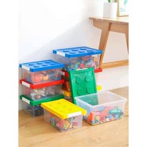 레고 모양 장난감정리함 정리수납정문가 칼라 레고블룩 투명 토이박스, 빨깡