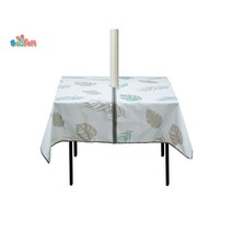 SOOFAM 대형 파라솔 테이블보 캠핑 줄무늬 심플 방수식탁보 테이블보 파라솔테이블 식탁보 우산구멍 지퍼 테이블보150*150cm/150*213cm, 정사각형 150*150cm, 나뭇잎무늬