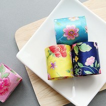 리본공예 리본재료 헤어핀부자재 리본원단 꽃금박 한복리본 길이90cm, 노랑, 1개